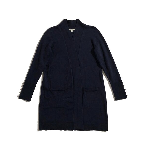 89th & Madison Cardigan Womens Size S Navy Open Front Pockets Long Knit Sweater - Picture 2 of 11